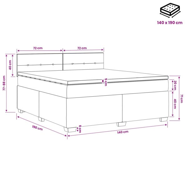 vidaXL Posteľ boxspring s matracom Tmavomodrá 140 x 190 cm Zamat – Obrázok 10