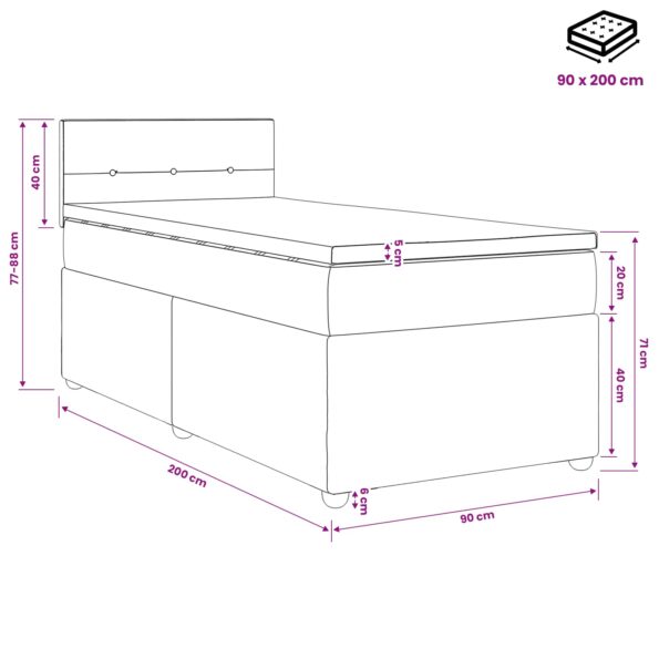 vidaXL Posteľ boxspring s matracom Tmavohnedá 90 x 200 cm Látka – Obrázok 10