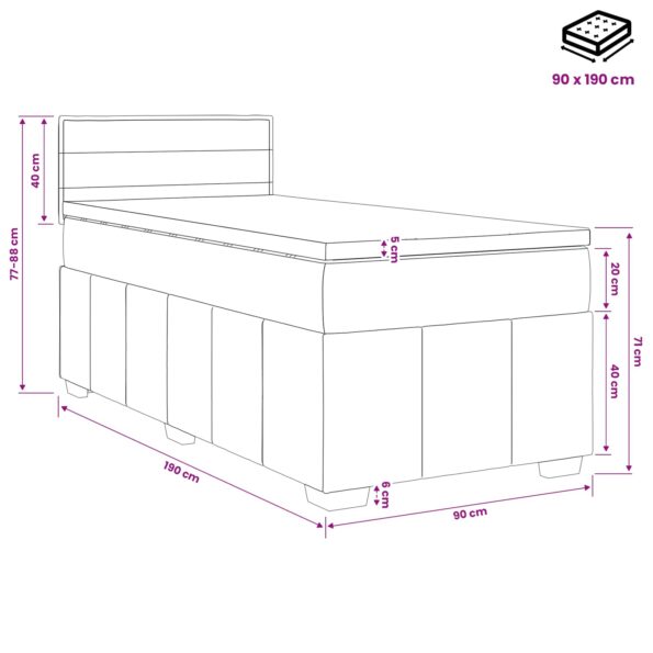 vidaXL Posteľ boxspring s matracom Čierna 90 x 190 cm Látka – Obrázok 10