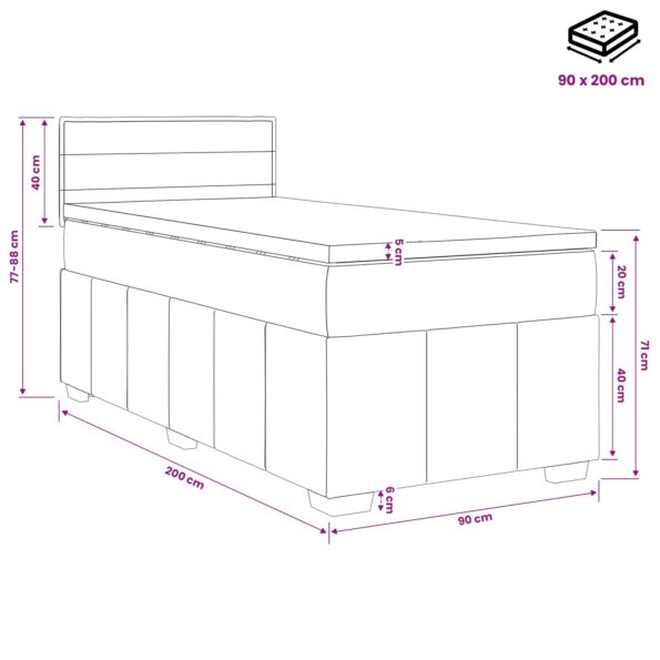 vidaXL Posteľ boxspring s matracom Čierna 90 x 200 cm Látka – Obrázok 11