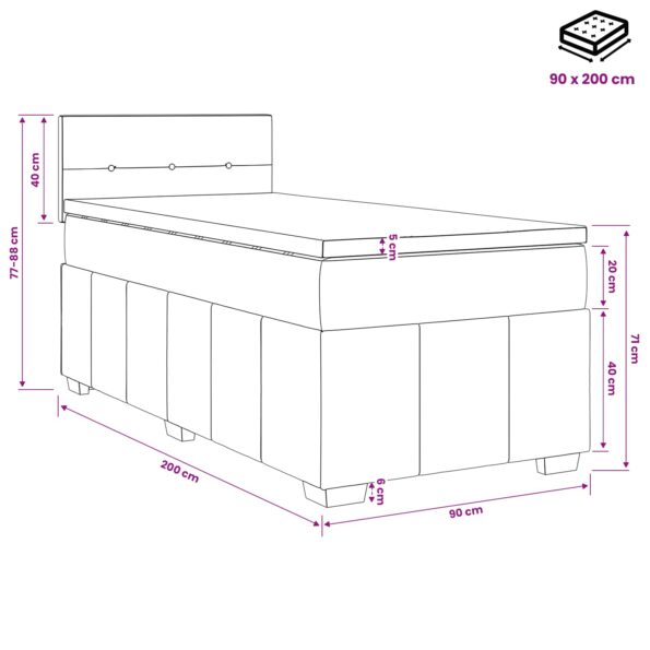 vidaXL Posteľ boxspring s matracom Tmavohnedá 90 x 200 cm Látka – Obrázok 10