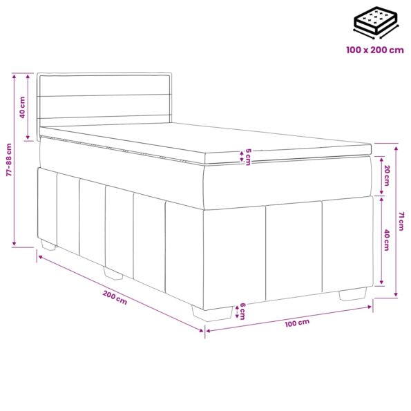 vidaXL Posteľ boxspring s matracom Čierna 100 x 200 cm Látka – Obrázok 10