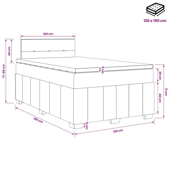 vidaXL Posteľ boxspring s matracom Tmavohnedá 120 x 190 cm Látka – Obrázok 10
