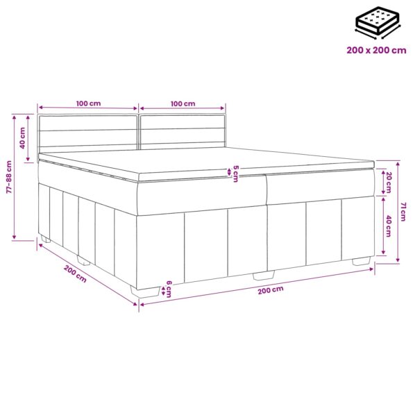 vidaXL Posteľ boxspring s matracom Tmavosivá 200 x 200 cm Látka – Obrázok 10