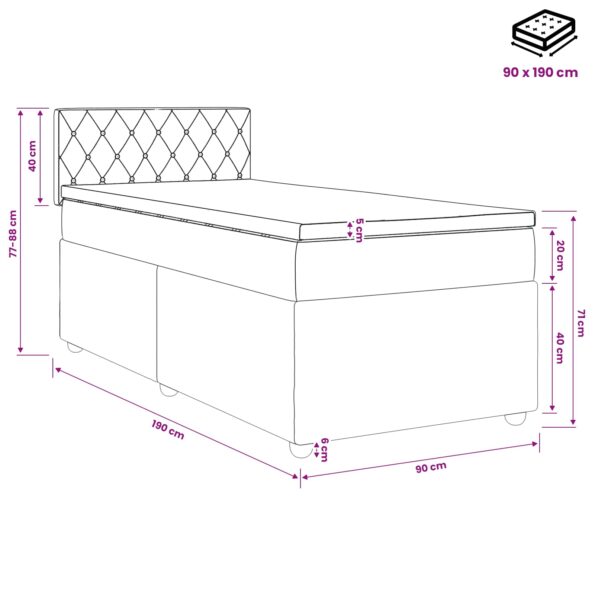 vidaXL Posteľ boxspring s matracom Čierna 90 x 190 cm Zamat – Obrázok 10