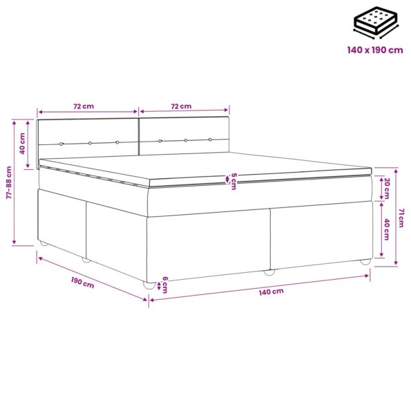 vidaXL Posteľ boxspring s matracom Tmavomodrá 140 x 190 cm Zamat – Obrázok 10