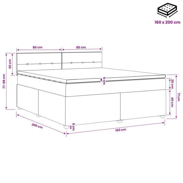 vidaXL Posteľ boxspring s matracom Tmavomodrá 160 x 200 cm Zamat – Obrázok 10