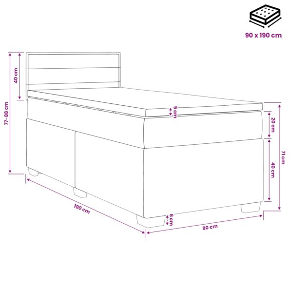 vidaXL Posteľ s boxspringom a matracom a LED Svetlosivá 90 x 190 cm – Obrázok 11