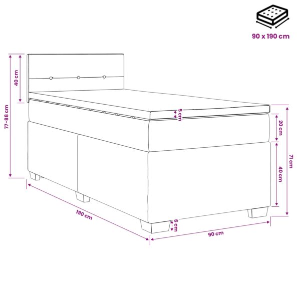 vidaXL Posteľ s boxspringom a matracom a LED Modrá 90 x 190 cm Látka – Obrázok 11