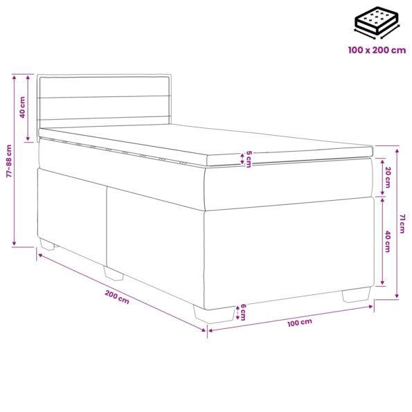 vidaXL Posteľ s boxspringom a matracom a LED Modrá 100 x 200 cm Látka – Obrázok 11