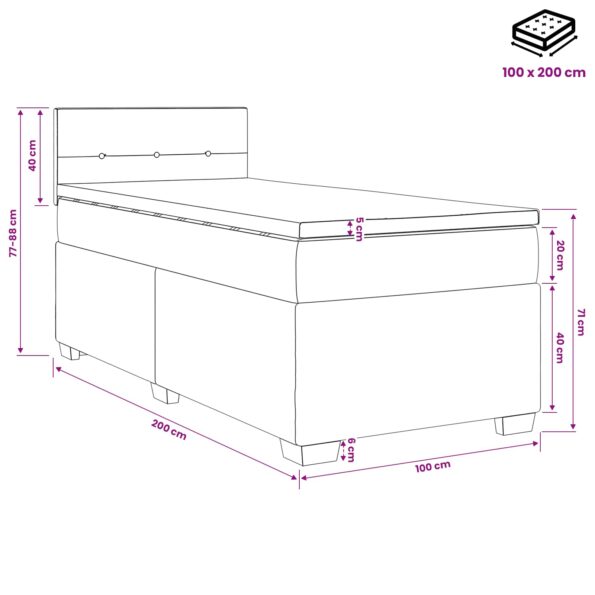 vidaXL Posteľ s boxspringom a matracom a LED Tmavohnedá 100 x 200 cm – Obrázok 11