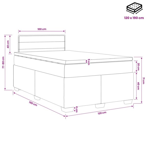 vidaXL Posteľ s boxspringom a matracom a LED Čierna 120 x 190 cm Látka – Obrázok 11