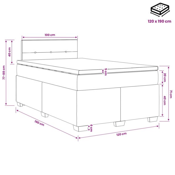 vidaXL Posteľ s boxspringom a matracom a LED Tmavohnedá 120 x 190 cm – Obrázok 11
