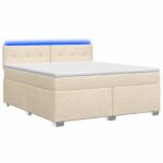 vidaXL Posteľ s boxspringom a matracom a LED Krémová 140 x 190 cm