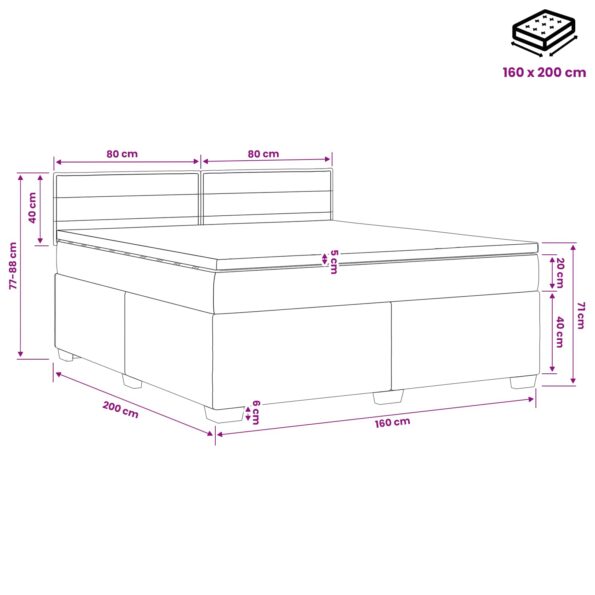 vidaXL Posteľ s boxspringom a matracom a LED Tmavosivá 160 x 200 cm – Obrázok 11