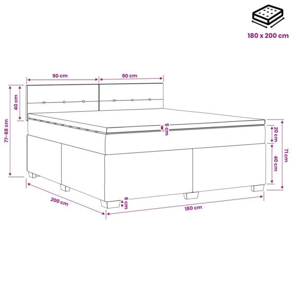 vidaXL Posteľ s boxspringom a matracom a LED Sivohnedá 180 x 200 cm – Obrázok 11