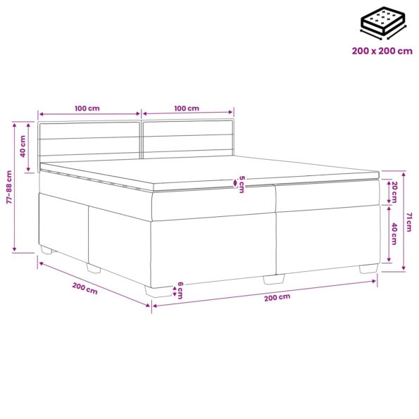 vidaXL Posteľ s boxspringom a matracom a LED Tmavosivá 200 x 200 cm – Obrázok 11