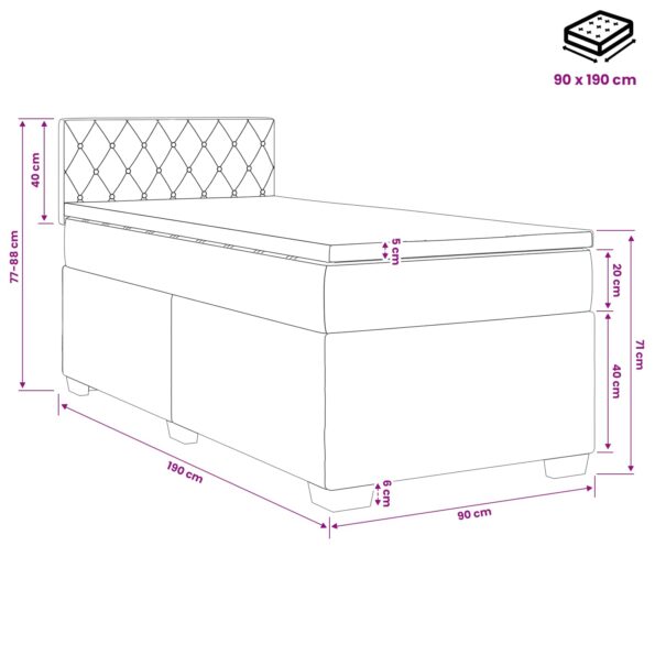 vidaXL Posteľ s boxspringom a matracom a LED Svetlosivá 90 x 190 cm – Obrázok 11