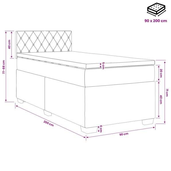 vidaXL Posteľ s boxspringom a matracom a LED Čierna 90 x 200 cm Zamat – Obrázok 11
