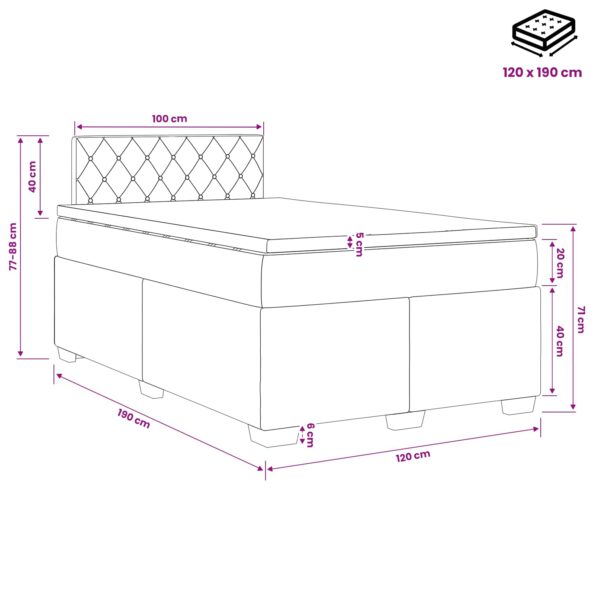 vidaXL Posteľ s boxspringom a matracom a LED Tmavosivá 120 x 190 cm – Obrázok 11