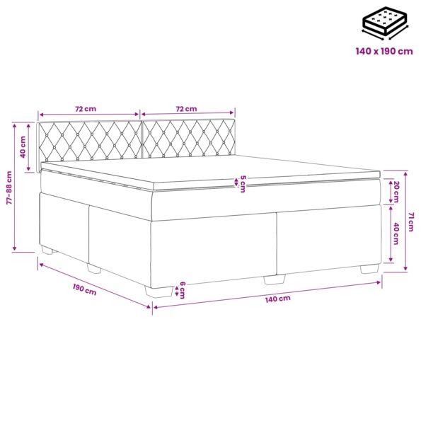 vidaXL Posteľ s boxspringom a matracom a LED Tmavozelená 140 x 190 cm – Obrázok 11