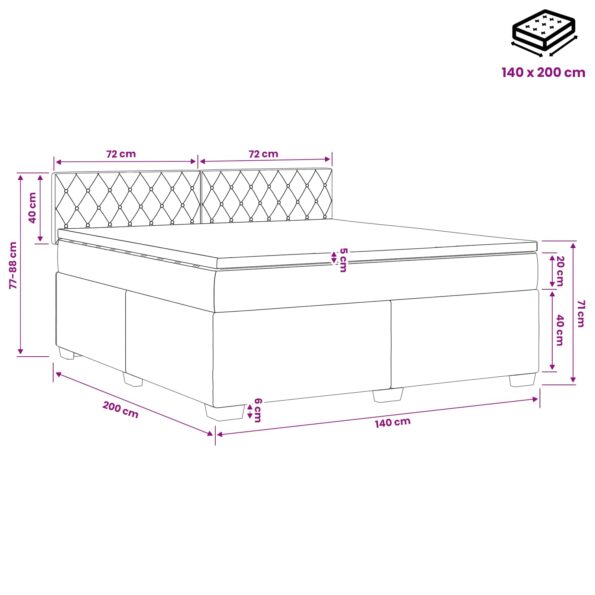 vidaXL Posteľ s boxspringom a matracom a LED Tmavozelená 140 x 200 cm – Obrázok 11