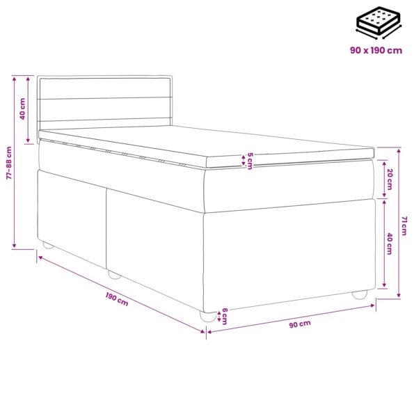 vidaXL Posteľ boxspring s matracom Tmavosivá 90 x 190 cm Látka – Obrázok 11