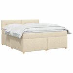 vidaXL Posteľ boxspring s matracom Krémová 140 x 190 cm Látka – Obrázok 2