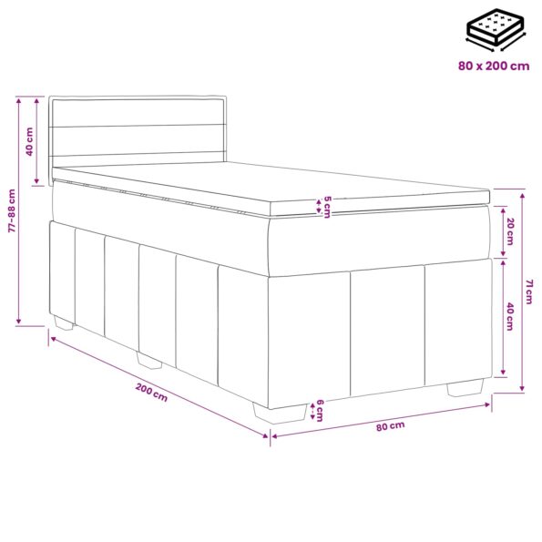 vidaXL Posteľ boxspring s matracom Svetlosivá 80 x 200 cm Látka – Obrázok 11