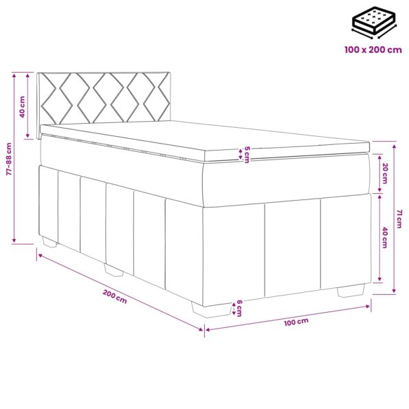 vidaXL Posteľ boxspring s matracom Tmavosivá 100 x 200 cm Látka – Obrázok 11