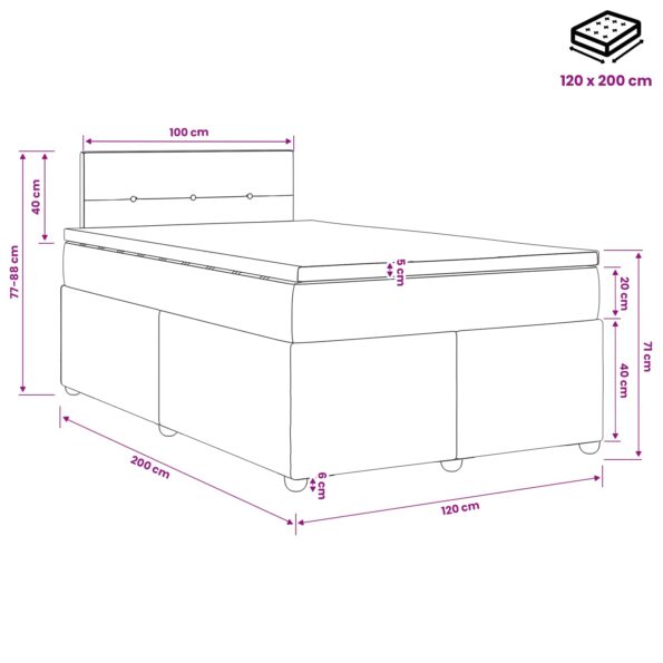 vidaXL Posteľ boxspring s matracom Tmavohnedá 120 x 200 cm Látka – Obrázok 11