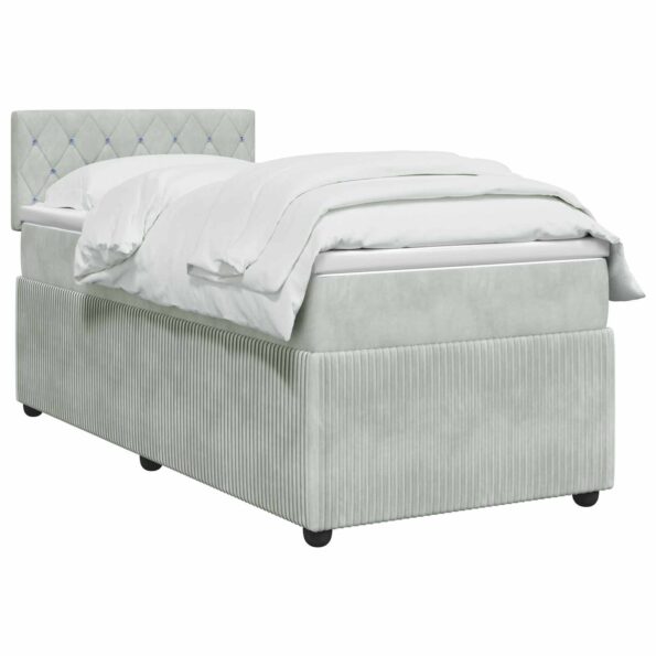 vidaXL Posteľ boxspring s matracom Svetlosivá 100 x 200 cm Zamat – Obrázok 2