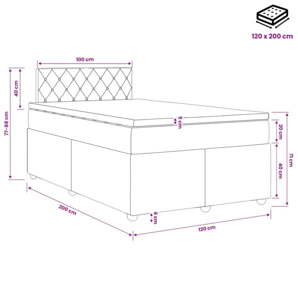 vidaXL Posteľ boxspring s matracom Modrá 120 x 200 cm Zamat – Obrázok 11