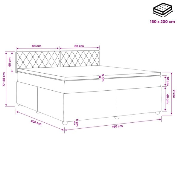 vidaXL Posteľ boxspring s matracom Tmavosivá 160 x 200 cm Zamat – Obrázok 11