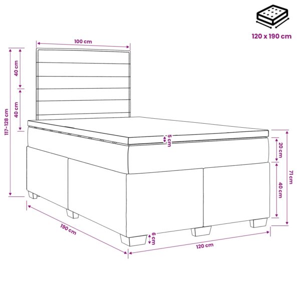 vidaXL Posteľ boxspring s matracom Tmavosivá 120 x 190 cm Látka – Obrázok 10