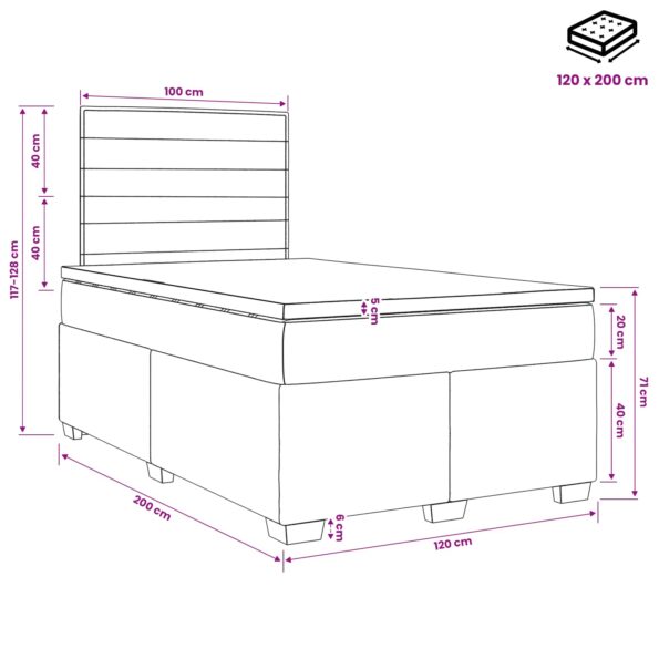 vidaXL Posteľ boxspring s matracom Tmavosivá 120 x 200 cm Látka – Obrázok 10