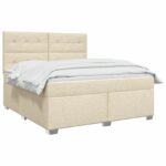 vidaXL Posteľ boxspring s matracom Krémová 140 x 200 cm Látka – Obrázok 2