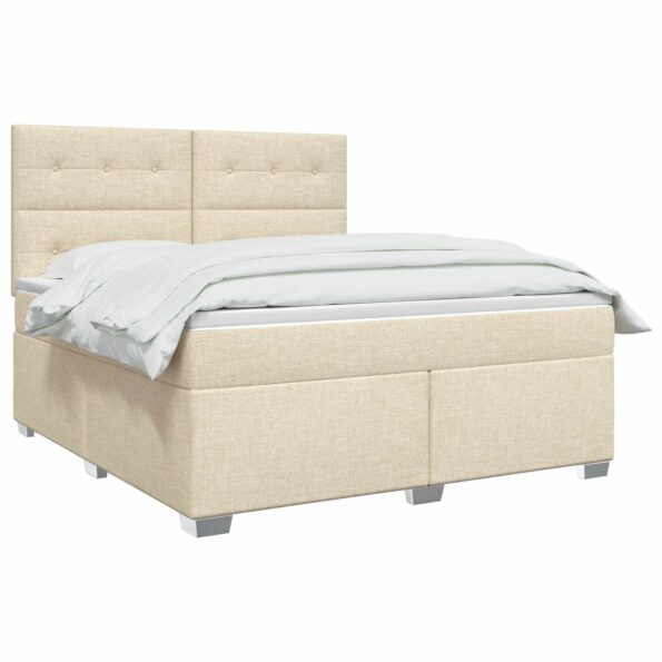vidaXL Posteľ boxspring s matracom Krémová 180 x 200 cm Látka – Obrázok 2