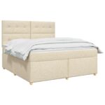 vidaXL Posteľ boxspring s matracom Krémová 140 x 190 cm Látka – Obrázok 2
