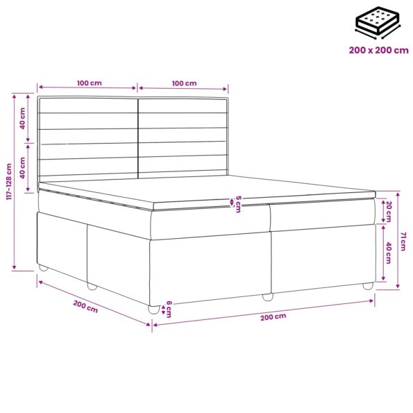 vidaXL Posteľ boxspring s matracom Tmavosivá 200 x 200 cm Látka – Obrázok 10