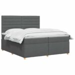 vidaXL Posteľ boxspring s matracom Tmavosivá 200 x 200 cm Látka – Obrázok 2