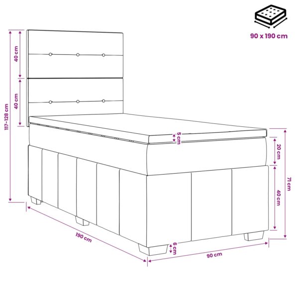 vidaXL Posteľ boxspring s matracom Krémová 90 x 190 cm Látka – Obrázok 10
