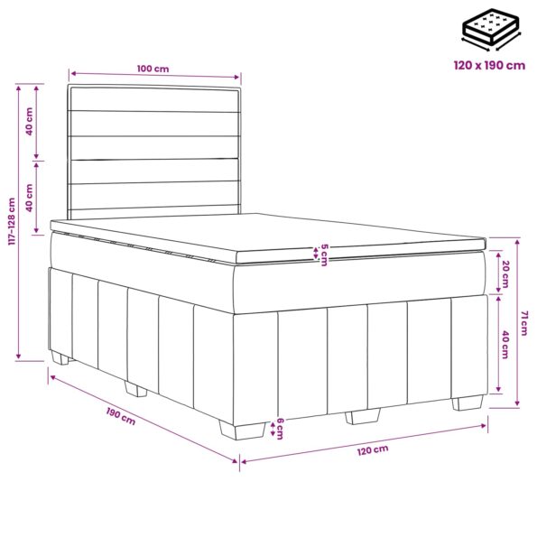 vidaXL Posteľ boxspring s matracom Tmavosivá 120 x 190 cm Látka – Obrázok 10