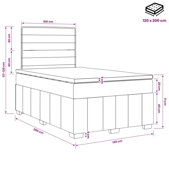 vidaXL Posteľ boxspring s matracom Svetlosivá 120 x 200 cm Látka – Obrázok 10