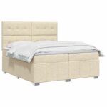 vidaXL Posteľ boxspring s matracom Krémová 140 x 190 cm Látka – Obrázok 2