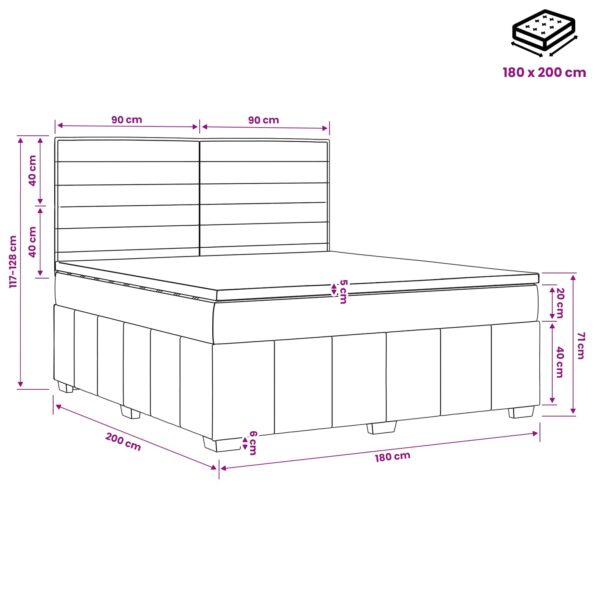 vidaXL Posteľ boxspring s matracom Čierna 180 x 200 cm Látka – Obrázok 11