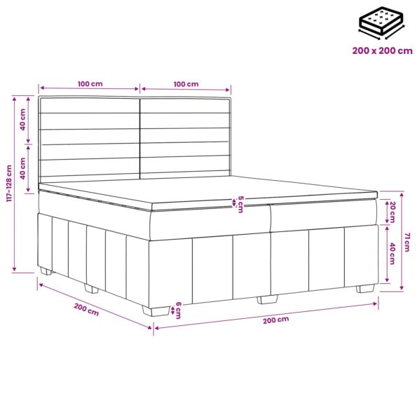 vidaXL Posteľ boxspring s matracom Tmavosivá 200 x 200 cm Látka – Obrázok 10
