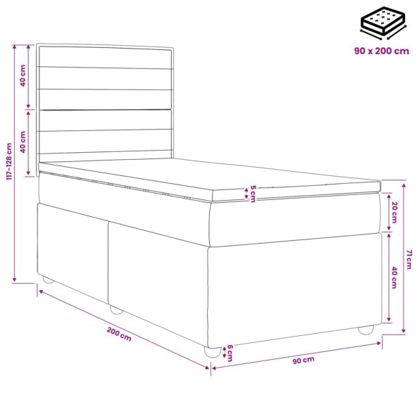 vidaXL Posteľ boxspring s matracom Čierna 90 x 200 cm Látka – Obrázok 10