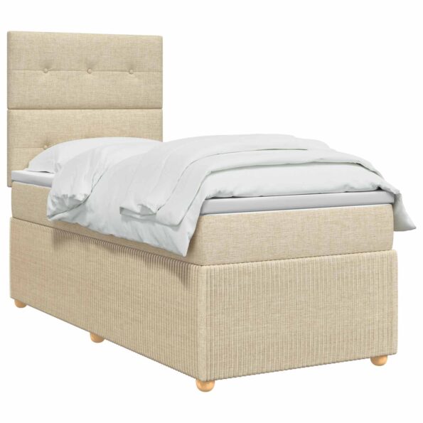 vidaXL Posteľ boxspring s matracom Krémová 90 x 200 cm Látka – Obrázok 2