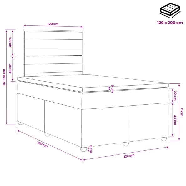 vidaXL Posteľ boxspring s matracom Tmavosivá 120 x 200 cm Látka – Obrázok 10